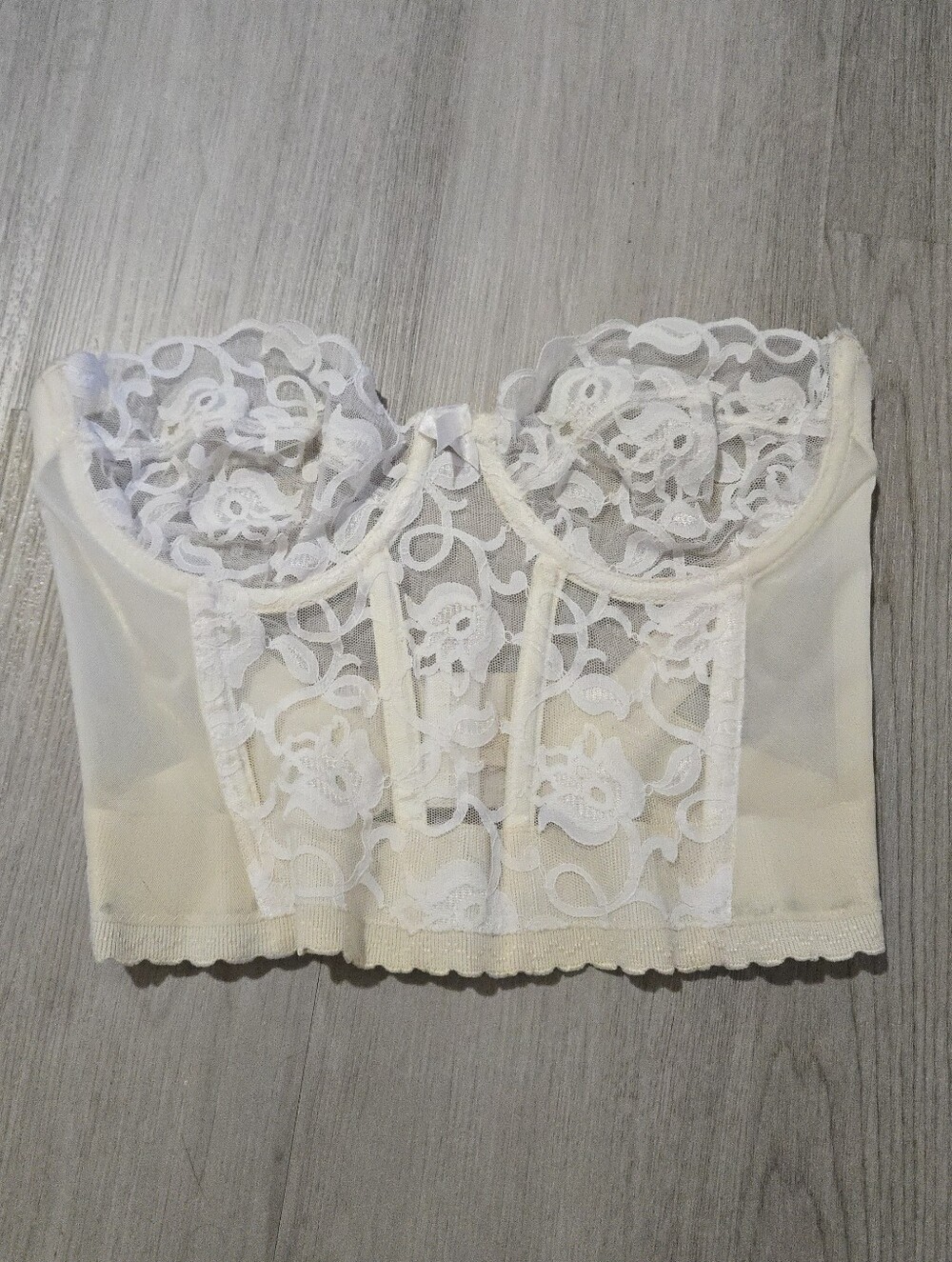 Vintage Gold Label Victoria's Secret Sheer White Lace Bustier Top, SIZE 34C